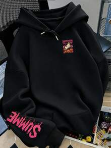 Halloween Letter Print Pattern Sweatshirt, Plus Size Women's Casual Autumn/Winter Long Sleeve Pocket Hooded Sweatshirt Black - Black - View 3