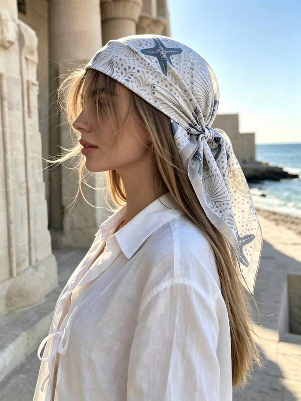 1 pieza Pañuelo de cabeza con estampado floral bohemio para mujer, suave & cómodo, bufanda multifuncional, chal de playa casual con protección solar, se puede usar como diadema/accesorio para el cabello