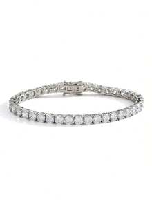 1pc Women's Fashion 4.0mm Tennis Chain Inlaid With 5A Grade Zirconia, Thick White K1 Micron Plated, Suitable For Daily Wear Jewelry - Fashion Tennis Bracelet - View 7