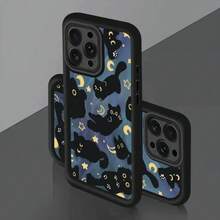 Blue Starry Sky Full Print Black Cat Moon & Stars Phone Case, Black Frame Healing Cartoon Cat Full Coverage Lens Protection Anti-Drop TPU Soft Shell, Compatible With Apple & Android Models, Shockproof & Comfortable Grip, Perfect For Daily Use, Great Gift For Couples & Women, Perfect Birthday Gift For Partner, Fashionable Creative New Design - Black - View 6