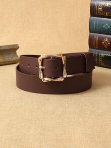 APLCSEY 2pcs Women's Black PU Leather Belts, Fashionable Casual Street Style Waist Belts Suitable For Daily Wear - Brown + White - View 3