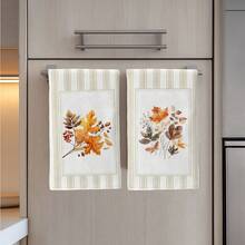 2PCS Kitchen Towels Vintage Striped Autumn Plant Pattern, Vintage Style Microfiber Material Soft Kitchen Towels Dish Cloths, Hand Towels, Tablecloths, Suitable For Kitchen Decor, Kitchen Cleaning, Bathroom Cleaning, Holiday Party Decor, Kitchen & Bathroom Supplies Home Essentials, Home Decor, Housewarming Gift - Grey - View 7