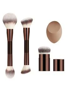 ronshadow 2pcs Dual-Ended Multi-Function Makeup Brushes + Short Retractable Blush Brush With Makeup Sponge 4-Piece Set, Powder Brush, Angled Blush & Foundation Brush, Retractable Portable Foundation Brush, Full Face Base Makeup & Color Makeup Tools - Multicolor - View 15