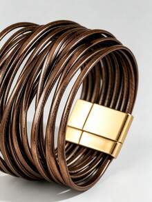 Bohemian Style PU Leather Multi-Layer Women's Bracelet With Clothing - Brown - View 5