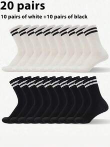 1/10/20 Pairs Mid-Calf Socks, Unisex Casual Minimalist Fashion Versatile, Moisture-Wicking And Breathable - Multicolor - View 5