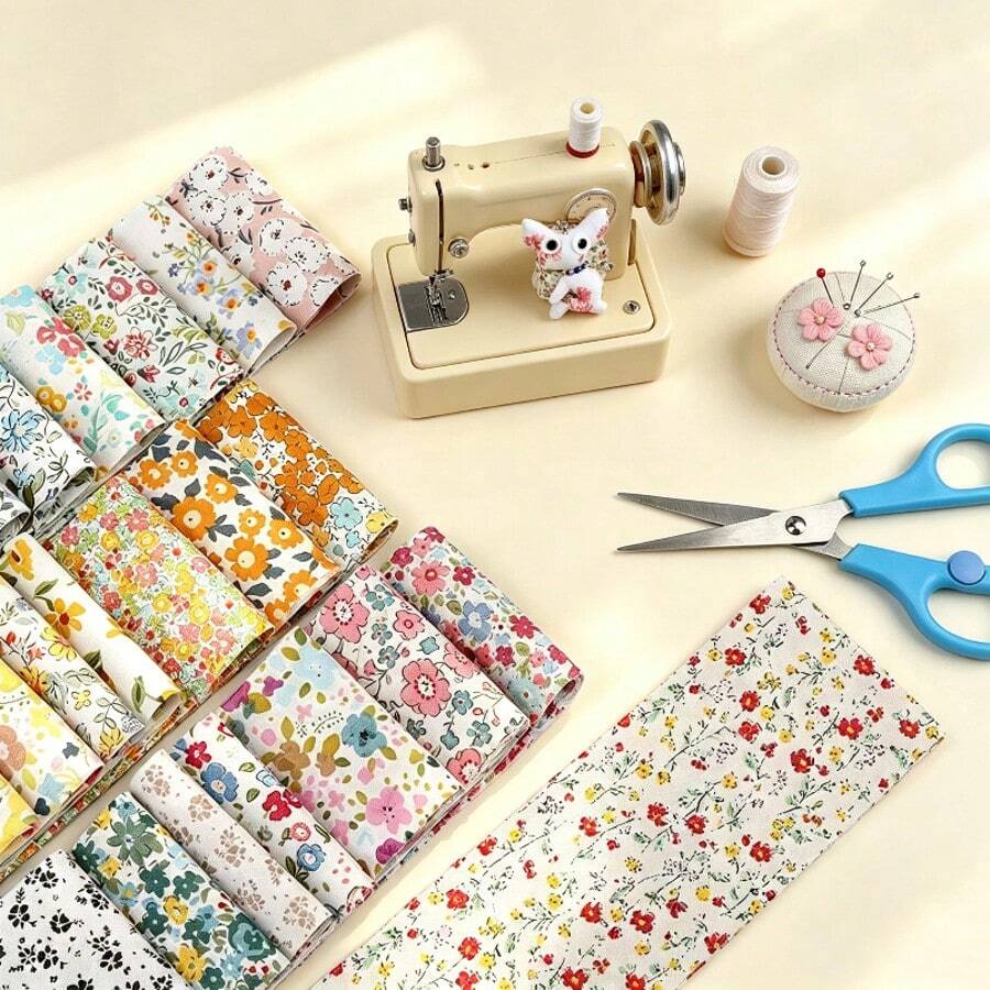 100PCS Floral Pattern Jelly Roll Fabric Strips, Soft Cotton Pre-Cut Patchwork Fabric Pack, Vintage Small Floral Prints, Perfect For DIY Sewing, Machine Quilting, Doll Clothes, Hair Accessories Craft Materials (Random Styles) - 100PCS Random Color - View 1
