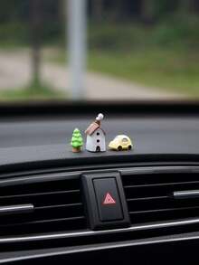 3/1 Piece "Vacation Time" Car Decoration Item - Small Tree And Cabin On The Center Console Display Screen - Mini Creative Interior Decoration - A - View 1
