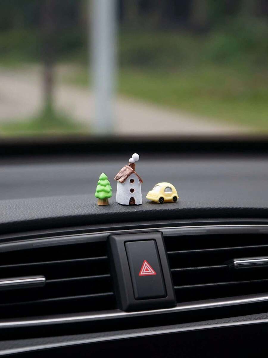 3/1 Piece "Vacation Time" Car Decoration Item - Small Tree And Cabin On The Center Console Display Screen - Mini Creative Interior Decoration - A - View 1