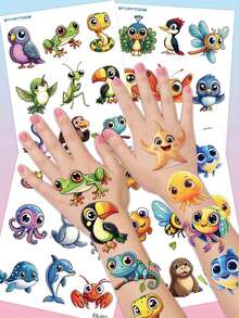 STARTTOOS 4 Sheets 36pcs Cartoon Cute Jungle Ocean Insect Small Animal Combination Pattern Temporary Tattoo Stickers, Suitable For Children DIY Birthday Party Christmas Gift Holiday Activity Waterproof Realistic Tattoo Stickers - Multicolor - View 3