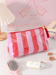 Waterproof Striped Cosmetic Bag With Tassel Large Capacity Makeup Bag Portable Wash Bag Multi-Color Travel Makeup Storage Bag For Beach & Bathroom - Multicolor - View 5