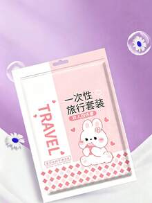 一次性加寬加厚 4 件套床上用品，適用酒店住宿，一次性床單與枕套，旅行必需品 - 彩色 - 查看 6