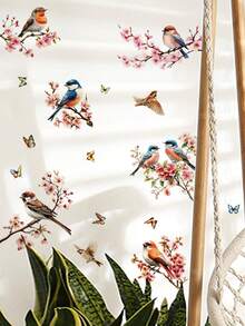Spring Flowers, Birds, And Tree Branch Wall Stickers. Peach Blossoms, Peonies, And Swallows Segmented Self-Adhesive Waterproof Stickers. Wall Decorations For Living Rooms, Bedrooms, And Entryways. Forest-Style Wall Makeover Soft Stickers. - Wall Stickers - View 3