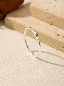 MODIAN 925 Sterling Silver Women's Asymmetric Wavy Thin Ring, Smooth Curved Stackable Finger Ring, Daily Delicate Silver Jewelry Gift - Silver - View 7