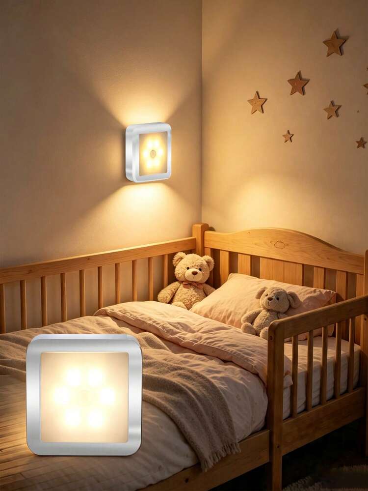 Smart Motion Sensor 6LED Floor Light/Pendant Light/Wall Light - Wireless Control, Auto On/Off, Design, Modern Square Shape. Suitable For Hallway, Stairs, Living Room, Bedroom (Battery Not Included), Wardrobe, Bedroom, Bedside, Shoe Cabinet Lighting. Ideal Home Choice, Decorative Sensor Light - Multicolor - View 3
