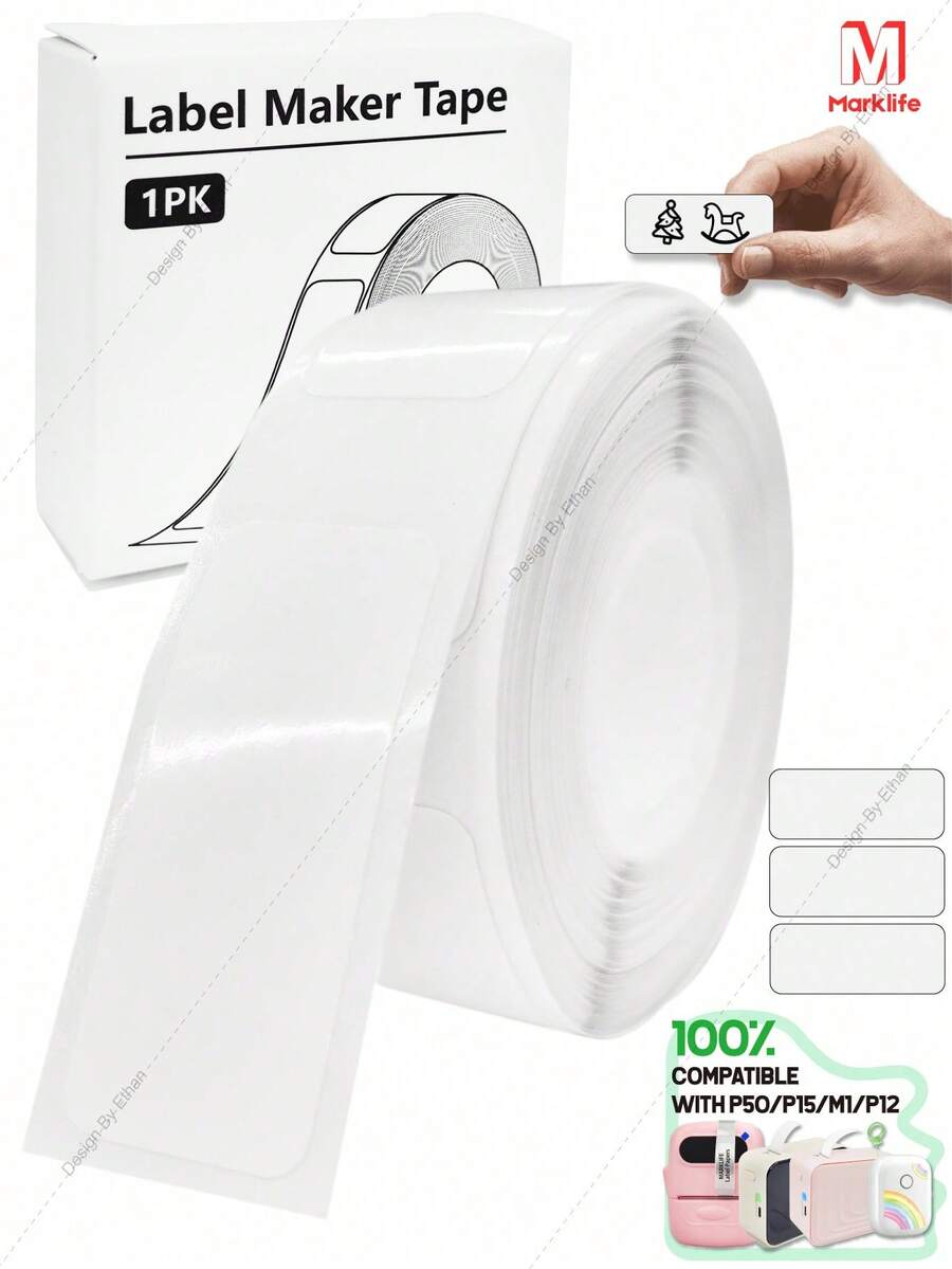Marklife White Waterproof Label, Thermal Label Maker Paper For P15/M1/P12/P50, Self-Adhesive Label Tape, For Name DIY Label Printing Sticker, Home, Commercial Labels 0.59in X1.18 In, 15mm X 30mm, 180 Labels/1 Roll, White - View 1