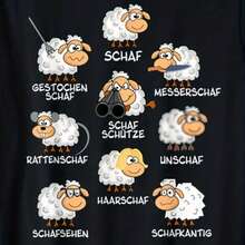 Men' German Vocabulary T-Shirt With Sheep Word Game & Bohemian Style - Short Sleeve Round Neck Tee Suitable For Language Learning, Humorous German Phr - 黑色 - 查看 1