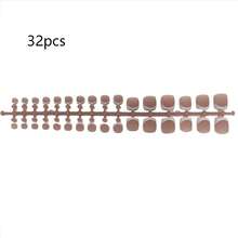 32pcs Short Square Brown/Pink Wearable Gel Nail/Toe Nail Stickers, 16 Sizes Available, Short French Style Fake Nails, Toe Nail Decoration For Women And Girls - Brown - View 5