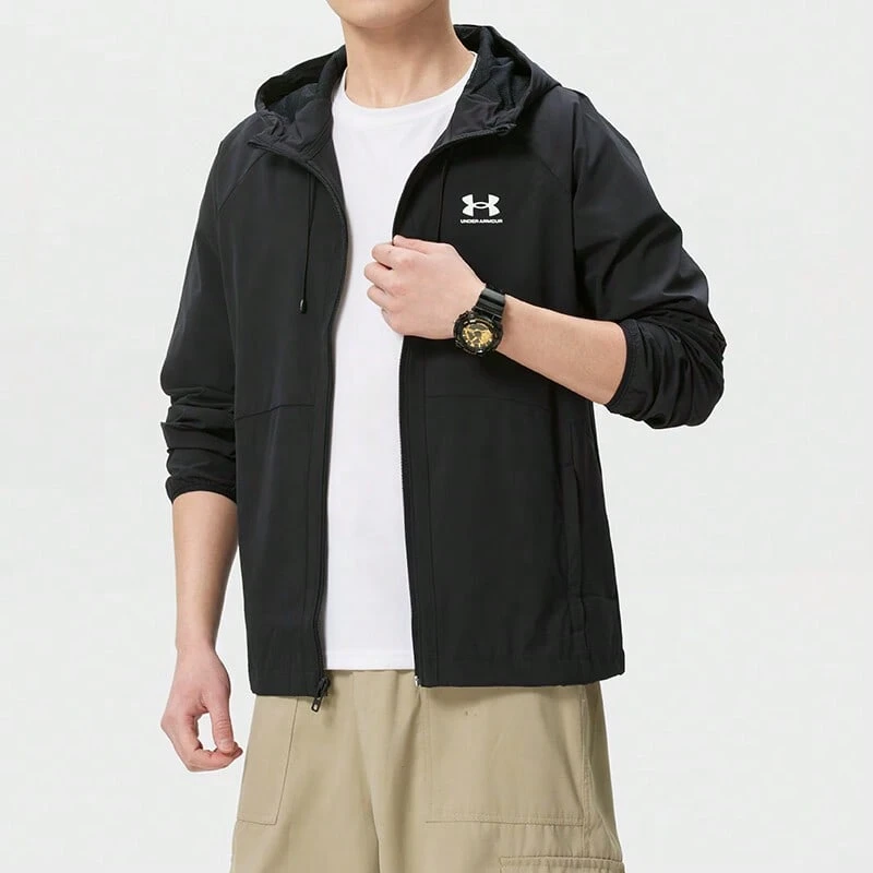 UNDER ARMOUR Vibe Woven Jacket Men's Outdoor Running Training Breathable Sports Jacket 6003001-001 - Black - View 1