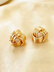 HOTNICE Anting-anting Wanita Emas 14K Model Lilitan, Anting-anting Manset Logam Multilapis Minimalis yang Saling Terkait, Cocok untuk Pesta Pernikahan Sehari-hari - Emas - View 3