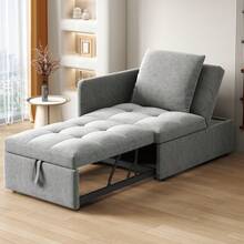 Upholstered Bed, 3-In-1 Sofa Bed, Multifunctional Sofa Bed, Linen Fabric Sofa With Adjustable Backrest, Daybed For Small Spaces - Grey - View 2