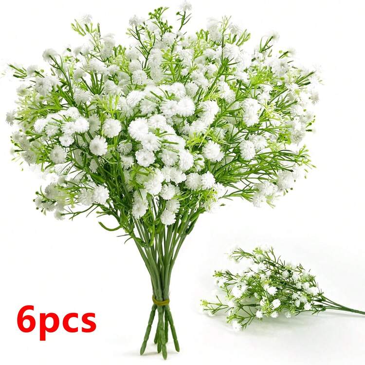1pc Artificial White Silk Baby's Breath Flower Bouquet, May Flower Table Centerpiece, Suitable For Home Garden Wedding Party Decoration - White - 5 Forks - View 8