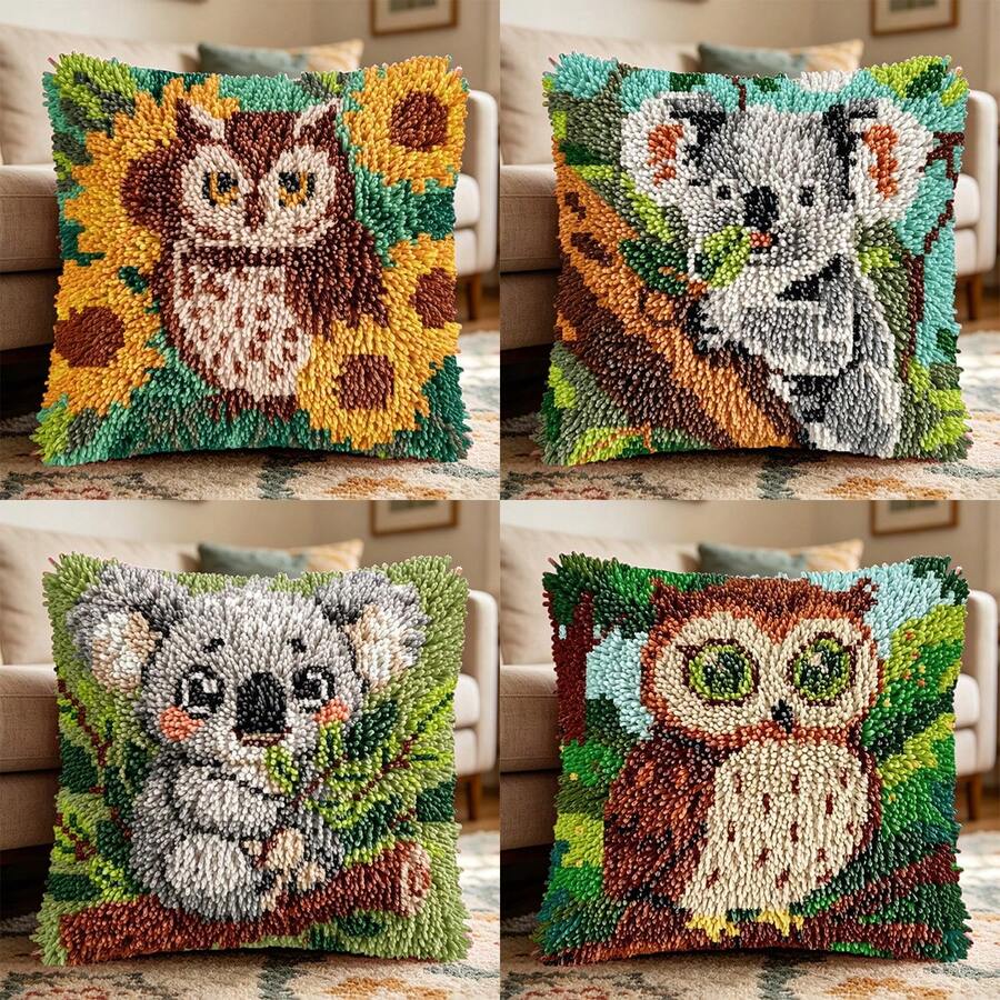 Juego de ganchillos de crochet, kit de material hecho a mano DIY para adultos y principiantes, búho y perezoso, el juego incluye tela impresa con malla, hilo de colores, ganchillo de crochet dedicado, el producto terminado puede decorar el sofá, el dormitorio, la sala de estar, el patio, la oficina, crear ambiente
