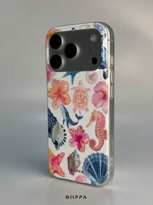 GIIPPA 1件海洋元素混搭圖案設計手機殼，適用於Phone 17 Pro Max，兼容Phone 16 Pro Max、15 Pro Max、14 Pro Max，韓式高端時尚趣味手機殼，兼容11/12/13/14/15/145 Pro Max Plus，優雅設計男女皆宜，聖誕節、情人節、復活節、婚禮季和生日送女友的完美禮物！ - 藍色 - 查看 3