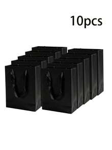 10個/5個/1個空白紙製禮品袋，附天鵝絨繩手柄，可重複使用磨砂紙購物手提袋，適用於婚禮、生日派對、精品零售包裝，黑色、白色、粉紅色 - 黑色 - 查看 11