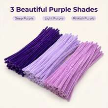 150/300 pièces Tiges de chenille dégradé violet mélangé, tiges de fleurs en chenille violet foncé douces et moelleuses pliables, bâtons d'artisanat en peluche flexibles, convient pour les bouquets de lys et de tulipes DIY, la décoration florale faite main pour la maison, les décorations de fête, les matériaux d'artisanat DIY - Multicolore - Voir 4