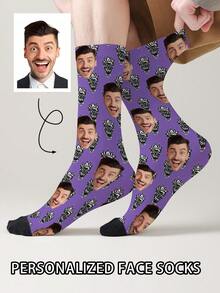 1 Pair Customized Face Pattern Socks, Personalized Photo Socks, Custom Printed Socks, Funny Face Socks, Custom Pattern Socks, Print Any Face Pattern On Socks, Anniversary Gift, Valentine's Day Gift, Unique Birthday Gift, Personalized Collectible - Multicolor - View 2