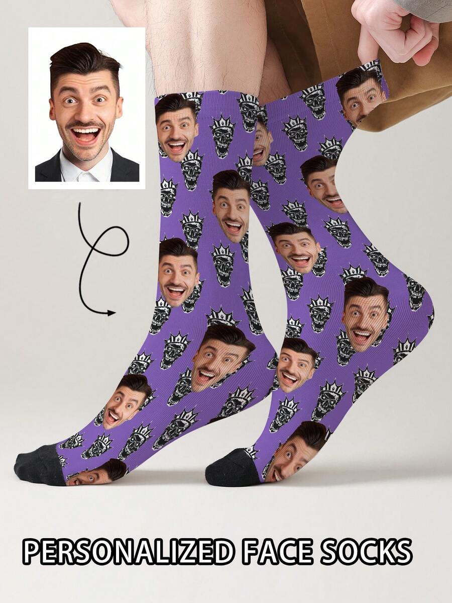 1 Pair Customized Face Pattern Socks, Personalized Photo Socks, Custom Printed Socks, Funny Face Socks, Custom Pattern Socks, Print Any Face Pattern On Socks, Anniversary Gift, Valentine's Day Gift, Unique Birthday Gift, Personalized Collectible