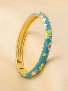 1pc Vintage Style Gold Floral Enamel Bangle, Gold Bracelet, Jewelry Accessory For Girls And Women, Suitable For Daily Wear And Holidays - Multicolor - View 16
