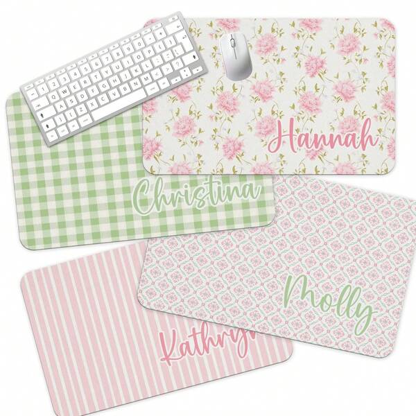 1PC Custom Name Desk Pad, Personalized Mouse Pad, Monogram Preppy Desk Office Decor, Large Desk Blotter, Pink And Green Office Gifts, 24"X14"