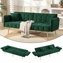 Two-Seater Multifunctional Sofa Bed With Bed Function, Adjustable Backrest And Multi-Position Armrests. Modern Folding Sofa Bed For Living Room - Velour Upholstery. Spacious Sleeping Area. - 綠色 - 查看 11