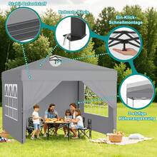 Pop up Pavillon UPF 50+ Wasserdicht 3-stufig Höhenverstellbar Faltbar Gartenpavillon mit Seitenwänden für Garten Terrasse Party Camping - Hellgrau - Übersicht 9