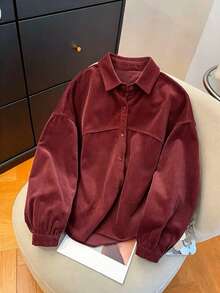 Women's Fashion Versatile Autumn/Winter Thick Corduroy Shirt - Burgundy - View 1