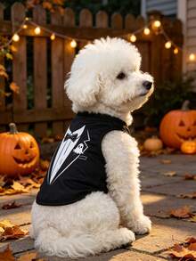 1pc Halloween Dog T-Shirt, Gentleman Tuxedo Print Pet Sleeveless Vest With Ghost Pattern, Cute Puppy Outfit, Suitable For Small And Medium Dogs, Party And Daily Wear Dog Clothes - Multicolor - View 3
