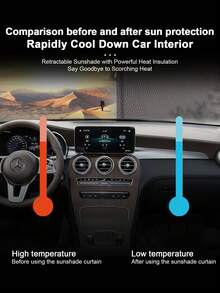 Car Roller Shade Sun Visor, Heat Insulation Window Curtain, Retractable Front Windshield Sunshade - A - View 2