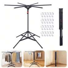 Foldable Metal Laundry Drying Rack – Space-Saving Pole-Mounted Design For Indoor & Outdoor Use | 20 Non-Slip Hooks | Lightweight, Easy To Assemble & Store | Ideal For Small Apartments, Dorms, Camping Trips & Travel | Rust-Resistant Finish | Compact W - View 4