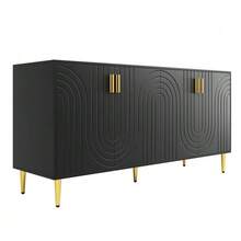 Black Sideboard (152 X 40 X 75 Cm) With A Unique Wave Design And Gold Handles And Feet, Creating An Elegant Dining Area - 黑色 - 查看 7