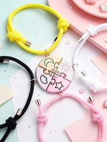 Back To School 4pcs/Set Colorful Sun Moon Star Nebula Pendant Necklace For Girls Best Friend Student Graduation Gift Suitable For Party Jewelry Friendship Necklace Gift - one-size - View 7