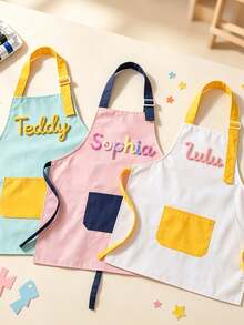 1pc Personalized Dopamine Custom Name Artist Apron, Garden Apron, New Mom Gift, Baby Shower Favor, Cute Apron For Girls And Boys - Multicolor - View 1