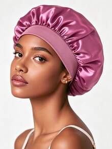 CONFLASS Women's Satin Sleep Cap - Solid Color Stretchy Wide-Brimmed Hair Care Cap, Soft Breathable Silky Fabric, Non-Slip Comfortable Design, Suitab - Dusty Pink - View 5