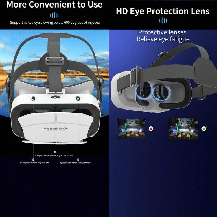 Kacamata VR untuk iPhone atau Android, Kacamata Realitas Virtual 3D, Kompatibel dengan Layar 4,7-7 Inci untuk Game & Film Seluler - View 5