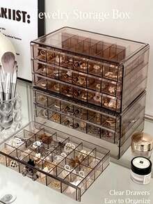 1pc Large Capacity 72-Slot Acrylic Jewelry Box, Transparent Multi-Layer Stackable Drawer Organizer, Jewelry Storage And Organization, Holiday Gift - Transparent - View 3