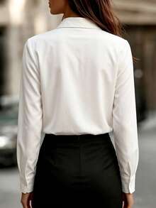 Women's Spring/Autumn Minimalist Daily Solid Color Lapel Long Sleeve Elegant Commute Blouse Top - White - View 2