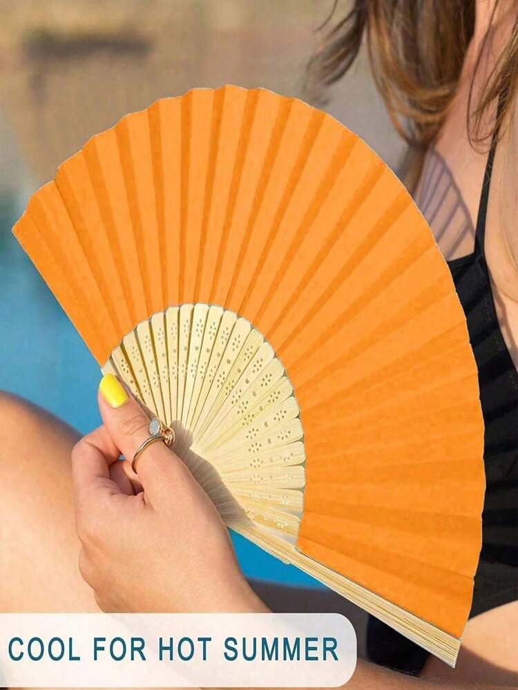 1/3/15/30件夏季橘色系列婚禮禮物扇子套裝，橘色系列蝴蝶結，透明沙袋，婚禮派對裝飾。適用於新娘禮物、生日派對伴手禮、伴娘拍照道具、夏季扇子、活動派對用品、多件派對禮物袋 - 彩色 - 查看 3