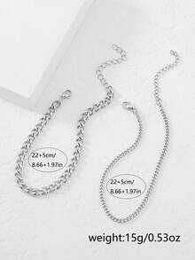 1 Set Stainless Steel Cuban Link Anklet, Beach Chain For Women - Silver - View 4