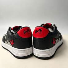 A BATHING APE Bape 休闲滑板鞋，撞色星形Logo亮面休闲运动鞋，黑红格子，男女通用 - 黑紅格子 - 查看 9