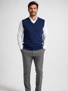 Men Sweater Vests - Navy Blue - View 2